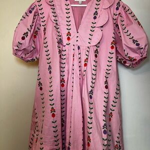 Karlie Pink Floral Scallop Neckline Puff Sleeve Dress